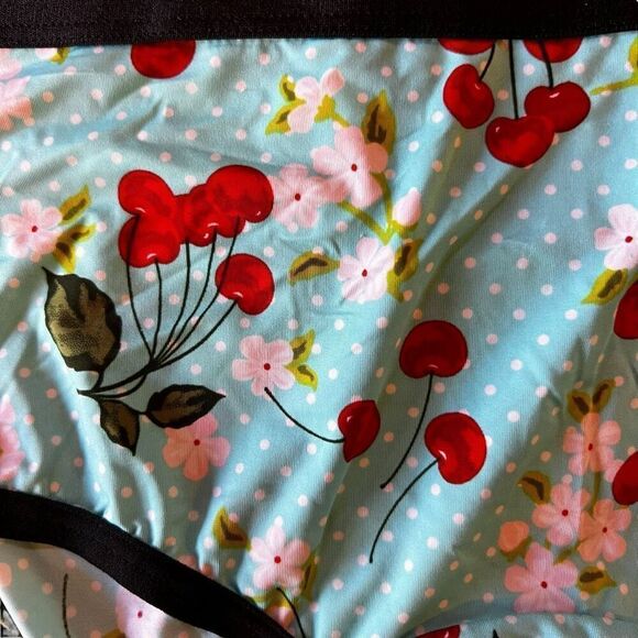 Torrid 40D T-Shirt Bra & Large Cheeky XO Back Panty Teal Cherry Floral Print - Picture 4 of 10